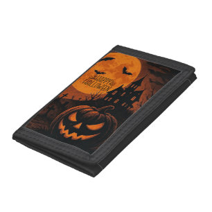 Vintage, classic Happy Halloween pumpkin Tri-fold Wallet