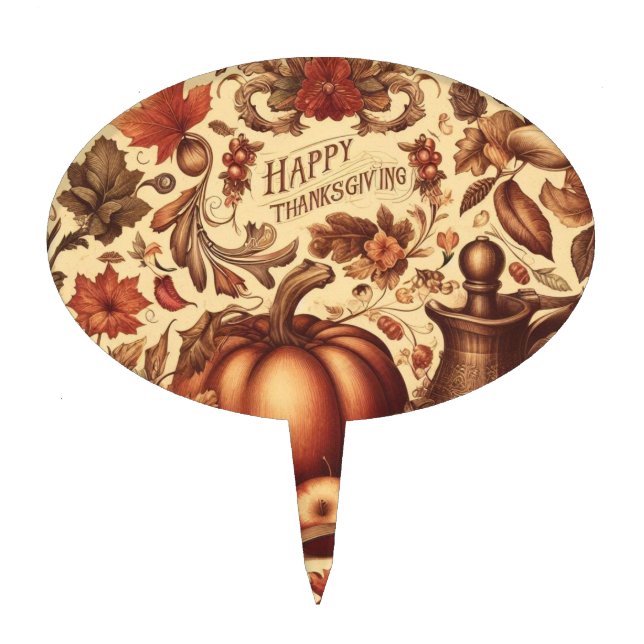 Vintage/Classic Happy Thanksgiving Cake Topper (Front)