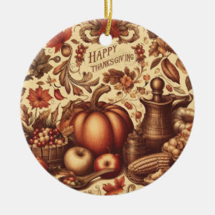 Vintage/Classic Happy Thanksgiving Ceramic Ornament
