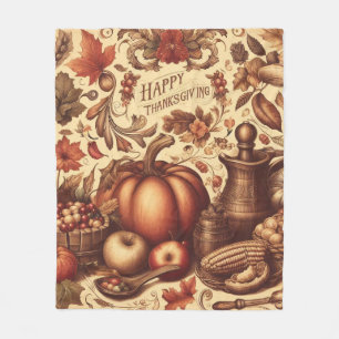 Vintage/Classic Happy Thanksgiving Fleece Blanket