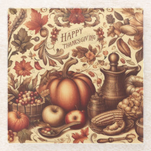 Vintage/Classic Happy Thanksgiving Glass Coaster