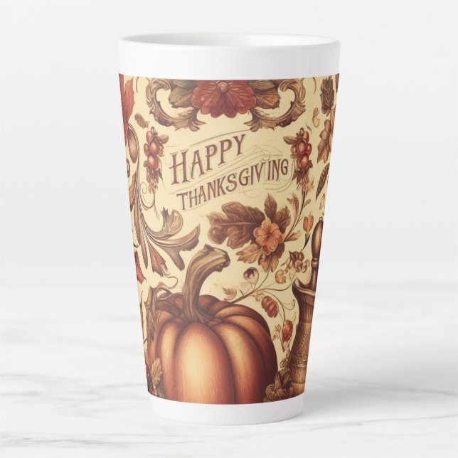 Vintage/Classic Happy Thanksgiving Latte Mug (Front)