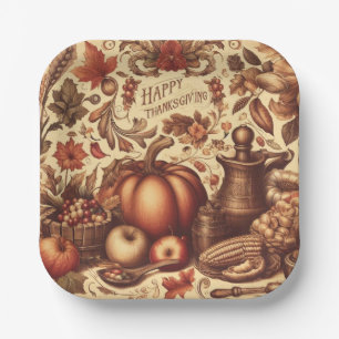 Vintage/Classic Happy Thanksgiving Paper Plates