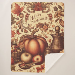 Vintage/Classic Happy Thanksgiving Sherpa Blanket