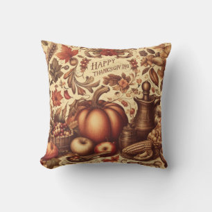 Vintage/Classic Happy Thanksgiving Throw Pillow