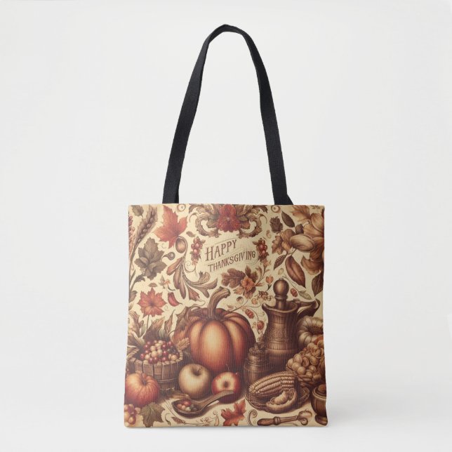 Vintage/Classic Happy Thanksgiving Tote Bag (Front)