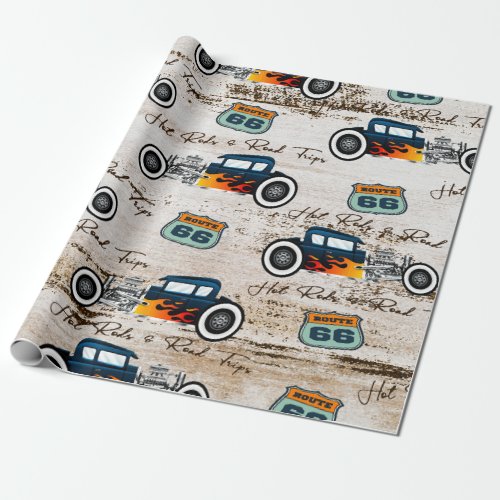 Vintage Classic Hot Rod Car Hot Rods  Road Trips Wrapping Paper