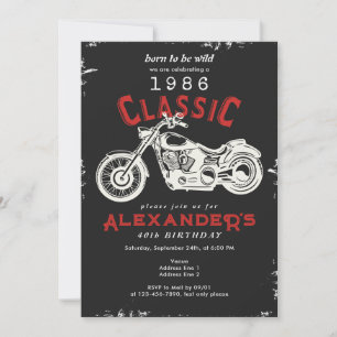 Vintage Classic Motorcycle Biker 40th Birthday Invitation