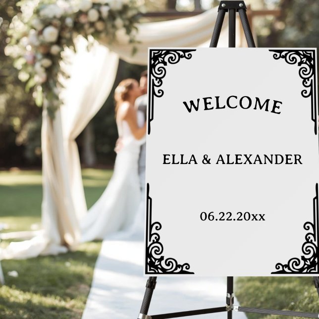 Vintage Classic Movie Frame Wedding Welcome Sign (Vintage Classic Movie Frame Wedding Welcome Sign - black on white)