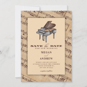 Vintage classic music piano wedding save the date