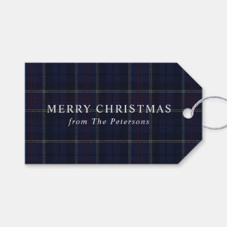 Vintage Classic Navy Blue Plaid Christmas Gift Tags
