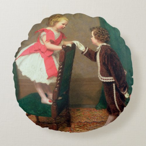 Vintage Classic Painting of Victorian Children Round Pillow