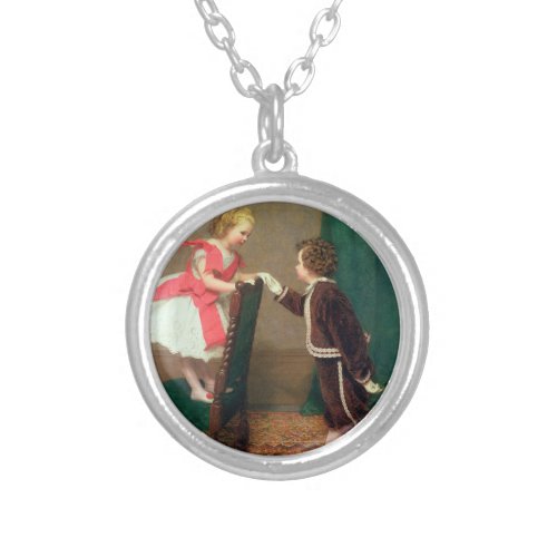 Vintage Classic Painting of Victorian Children Silver Plated Necklace