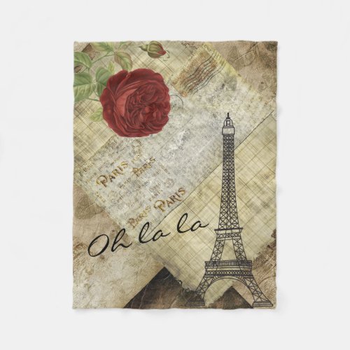 Vintage Classic Paris Style Design Fleece Blanket