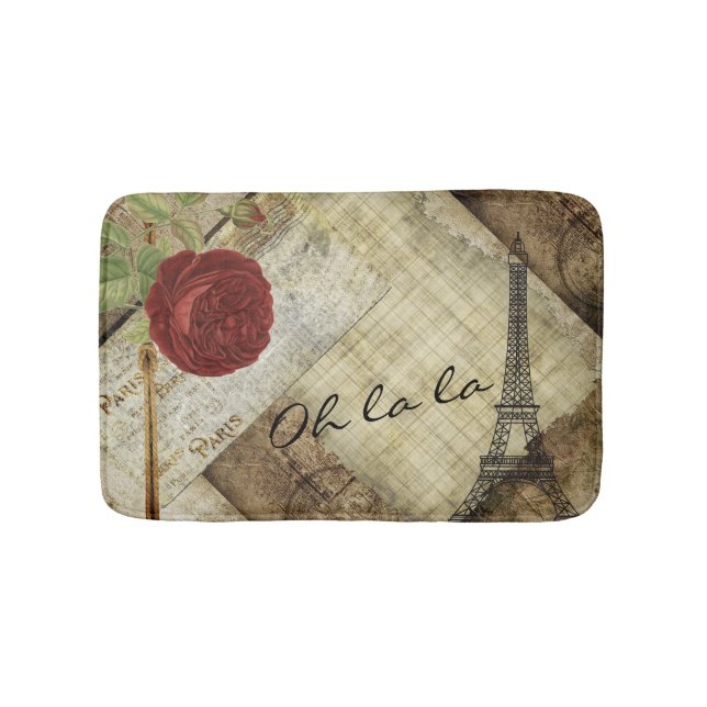 Vintage Classic Paris Style - Red Rose Bath Mat (Front)