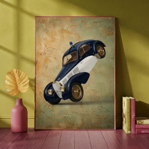 Vintage Classic Police Car Doing a Wheelie Art Poster