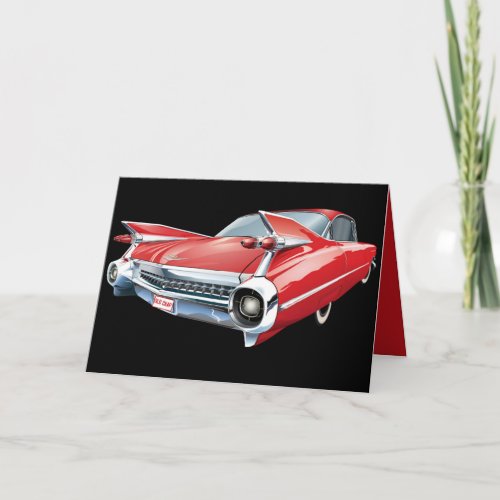 Vintage Classic Red Car Fins and Chrome Birthday Card