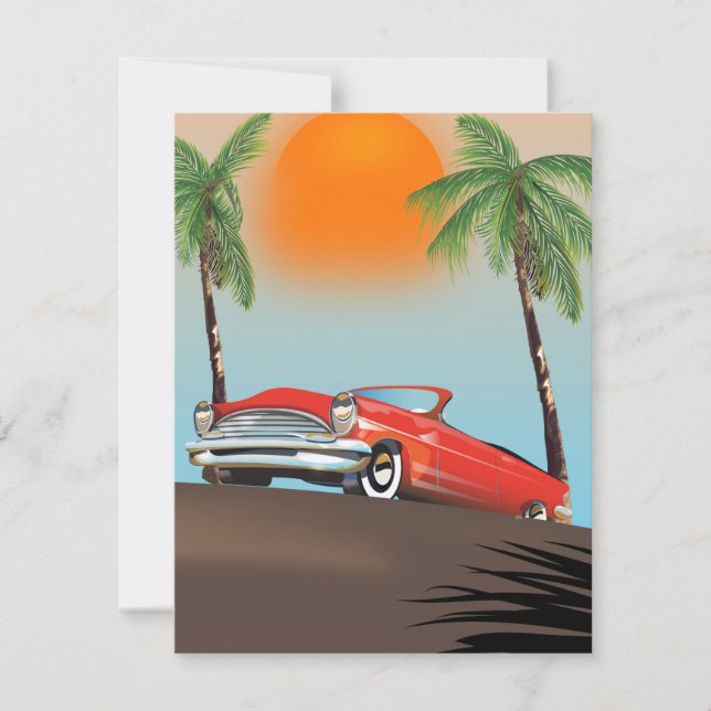 Vintage Classic Red Car In Paradise (Front)