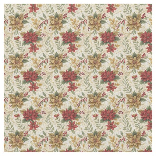 Vintage Classic Red & Gold Poinsettia Floral Fabric