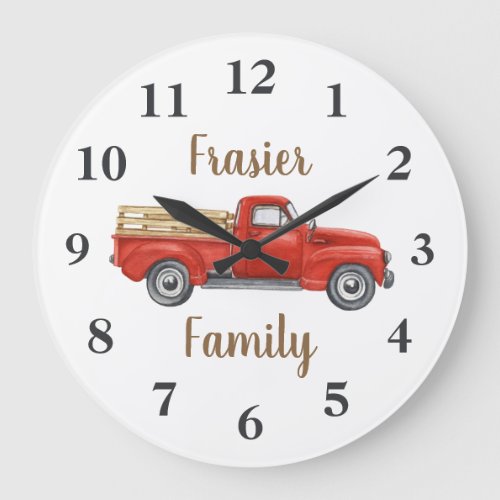 Vintage Classic Red Truck Large Clock