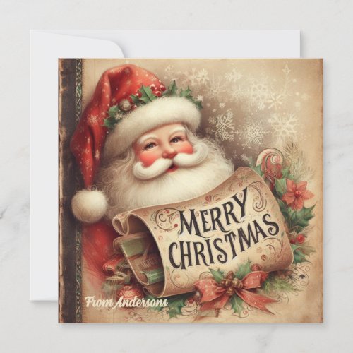 Vintage classic retro illustration Santa Claus Holiday Card