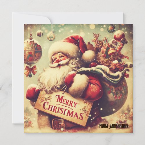 Vintage classic retro illustration Santa Claus Holiday Card