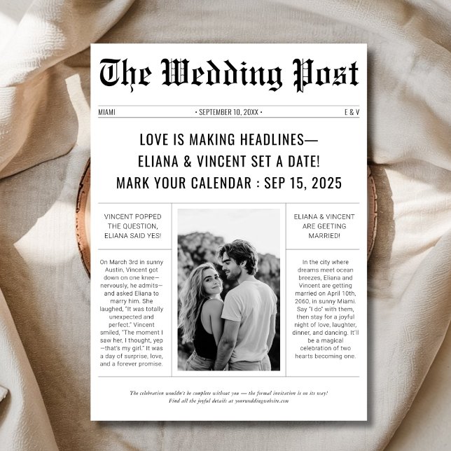 Vintage Classic Retro Wedding Newspaper Photo  Save The Date (Creator Uploaded)