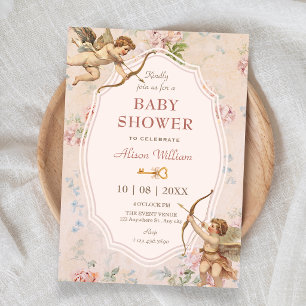 Vintage classic romantic angels baby shower invitation