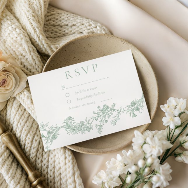Vintage Classic Sage Floral Wedding  RSVP Card (Creator Uploaded)