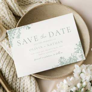 Vintage Classic Sage Floral Wedding  Save The Date