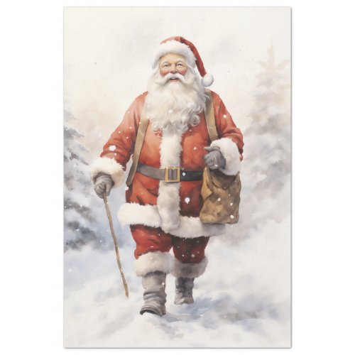 Vintage classic Santa Claus smiling in forest Tissue Paper