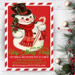 Vintage Classic Snowman Custom Christmas Party Invitation<br><div class="desc">This mid-century retro vintage Christmas party invitation features a candy cane red and white border with an adorable snowman wearing a top hat, scarf and carrying a candy cane. The words 'join us for a Very Merry Party' add to the mid-century retro feel. Personalize by adding your party details on...</div>