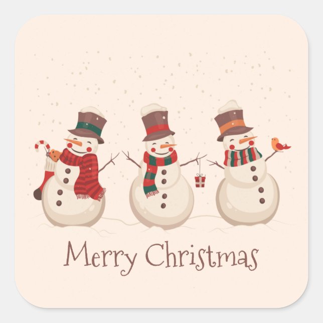 Vintage Classic Snowmen Christmas Sticker Seal (Front)