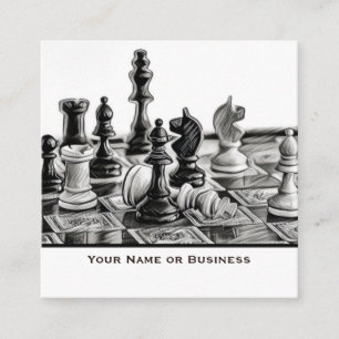 Vintage Classic Styled Chess Pieces Coach Club Square Business Card