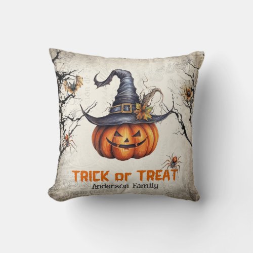 Vintage classic tradition Halloween carved pumpkin Throw Pillow