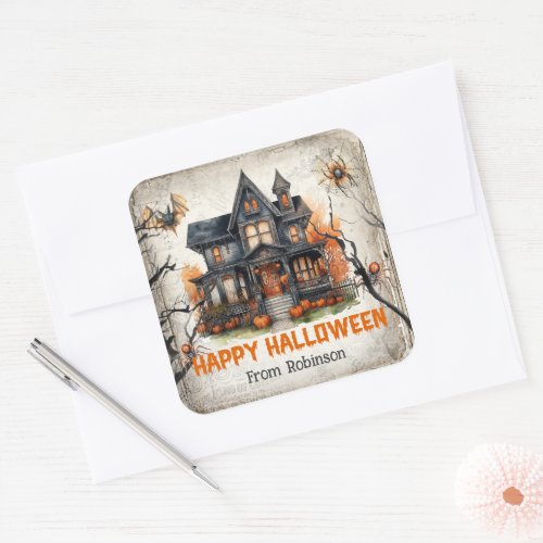 Vintage classic tradition Halloween haunted house Square Sticker