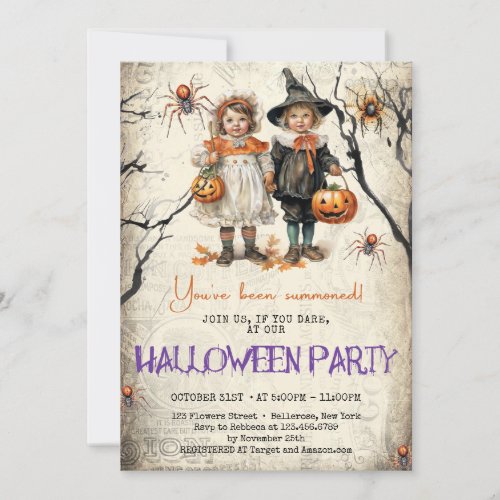 Vintage classic tradition Halloween kids costume Invitation