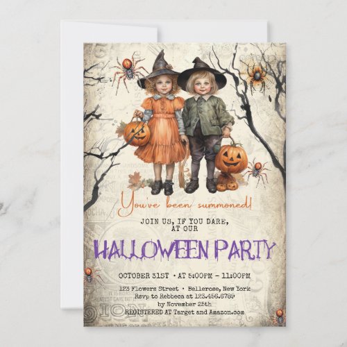 Vintage classic tradition Halloween kids costume Invitation