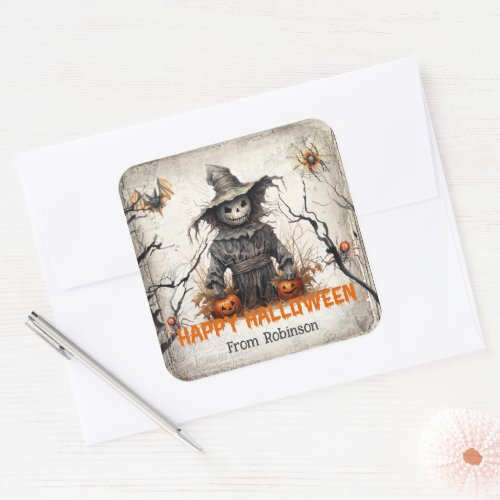 Vintage classic tradition Halloween scarecrow  Square Sticker