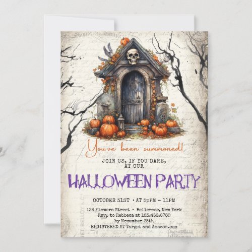 Vintage classic tradition scary Halloween house Invitation