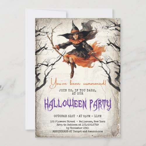 Vintage classic tradition watercolor scary witch invitation