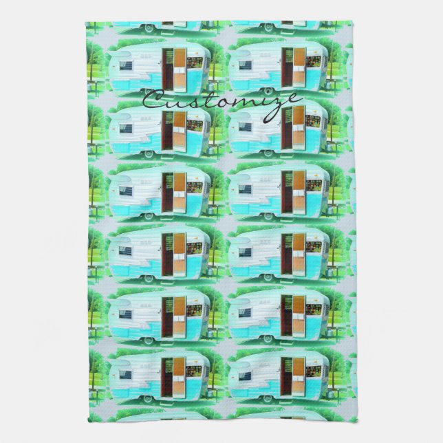 Vintage classic trailer caravan Thunder_Cove Kitchen Towel (Vertical)