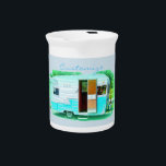 Vintage classic trailer gypsy caravan beverage pitcher<br><div class="desc">personalize by changing to your name,  retro vintage travel trailer design on any color background</div>