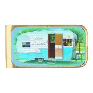 Vintage classic trailer gypsy caravan gold finish money clip