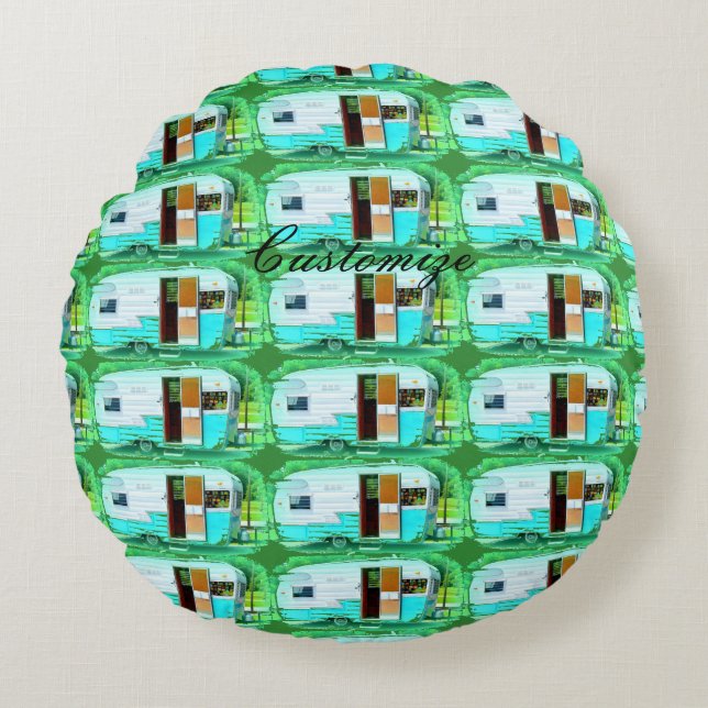 Vintage classic trailer gypsy caravan round pillow (Front)