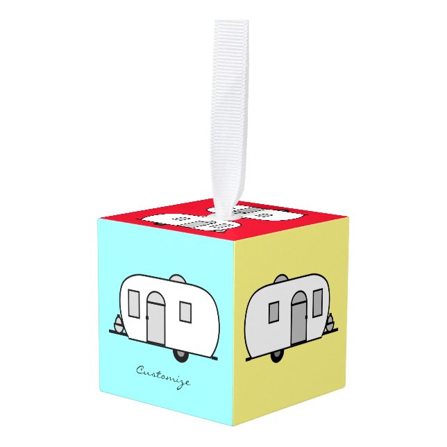 Vintage classic trailer rounded caravan cube ornament (Front Angled)