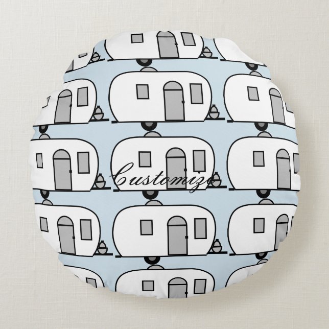 Vintage classic trailer rounded caravan round pillow (Front)
