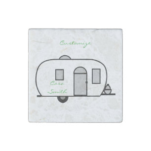 Vintage classic trailer rounded caravan stone magnet