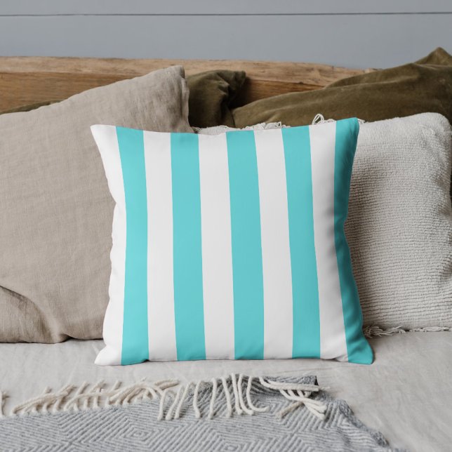 Vintage Classic Turquoise & White Stripes Throw Pillow (Creator Uploaded)