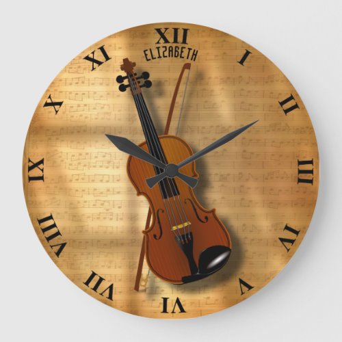 Vintage Classic Violin With A Bow Large Clock